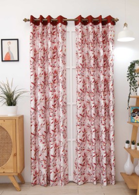 Ariana 274 cm (9 ft) Polyester Semi Transparent Long Door Curtain Single Curtain(Floral, Maroon)