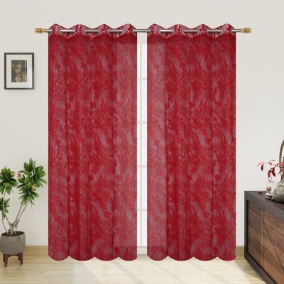 DAKSH 213 cm (7 ft) Polyester Semi Transparent Shower Curtain (Pack Of 2)(Self Design, Maroon)