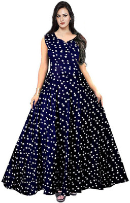 Kuber taxtile Women A-line Blue Maxi/Full Length Dress