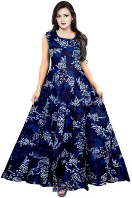 Kuber taxtile Women A-line Blue Maxi/Full Length Dress