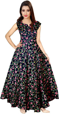 shree industries Women A-line Black Maxi/Full Length Dress