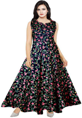 Kuber taxtile Women A-line Black Maxi/Full Length Dress