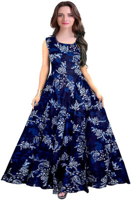 Kuber taxtile Women A-line Blue Maxi/Full Length Dress