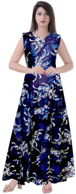 Kuber taxtile Women A-line Blue Maxi/Full Length Dress