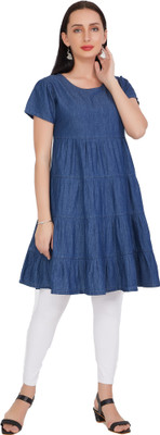 CEFALU Women A-line Blue Knee Length Dress