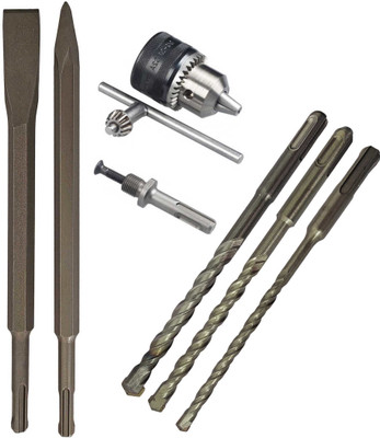 DUMDAAR Heavy 2pc 250mm Flat Point Chisel 3pc (6x8x10)160mm & 13mm drill chuck Adapter