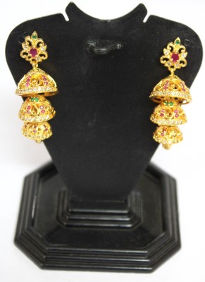 S L GOLD S L GOLD 1 Gram Micro Plated Triple Step Design Earring Copper Jhumki Earring