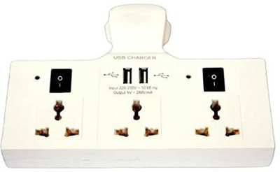 VVG TRADERS 3 Pin USB Multi Plug Socket Extension Cord with Individual Switches 3 Pin USB Multi Plug Socket Extension Cord with Individual Switches Three Pin Plug(White)