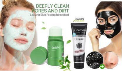 Mixonshun Green Tea Aloe Face Pack Mask & Charcoal Face Pack Mask for Purify Oil Control (170 g) (2 Items in the set)(2 Items in the set)