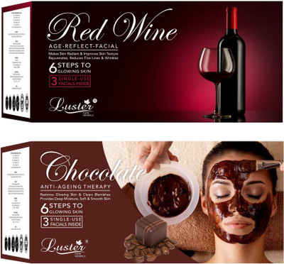 Luster Red Wine & Chocolate Facial Kit, Provide Soft & Smooth Skin, Combo Pack(2 x 115 g)