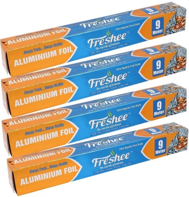 Freshee 9m Aluminium Silver Kitchen Foil Roll Paper 11 Micron, Disposable Food Wrap Aluminium Foil(Pack of 4, 9 m)