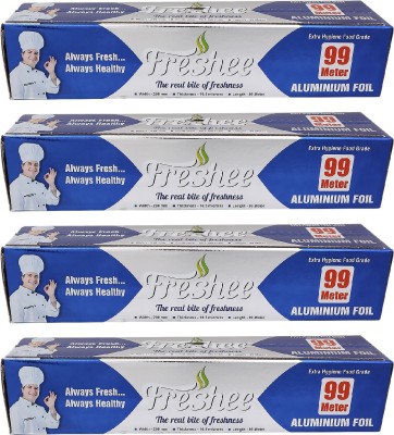 Freshee 99m Aluminium Silver Kitchen Foil Roll Paper, 11 Micron Disposable Food Wrap Aluminium Foil(Pack of 4, 99 m)