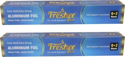 Freshee 11m Aluminium Silver Kitchen Foil Roll Paper 14 Micron Disposable Food Wrap Aluminium Foil(Pack of 2, 11 m)