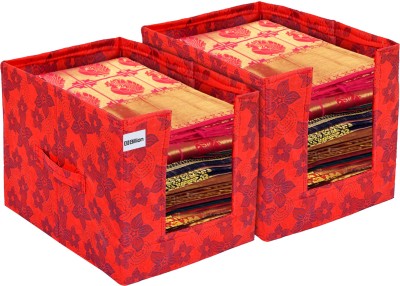 Billion Designer Metalic Flower Print Rectangle Saree Stacker ClothOrganizer- Pack of 2 (Red) HS_36_BILLION018451(Red)