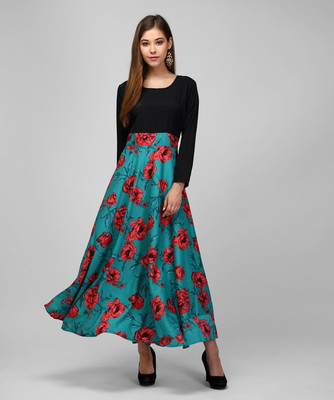 Neoen Flared/A-line Gown(Black, Blue)
