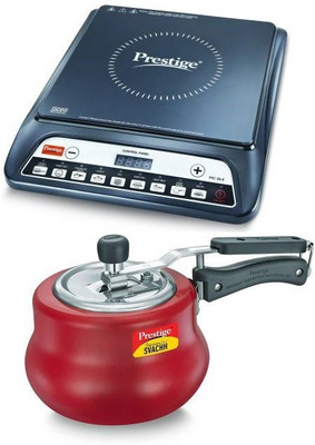Prestige 3 LITRE NAKSHATRA RED ALMUNIUM PRESSURE COOKER WITH 1600 W Induction Cooktop (Black, Push Button)