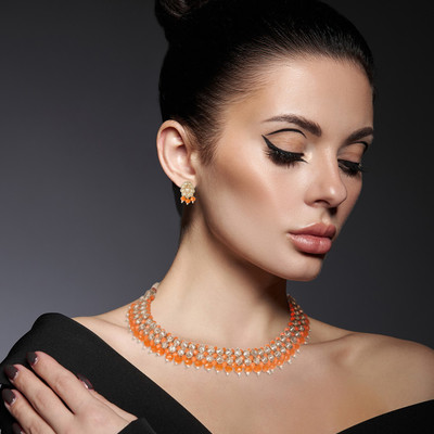 Orbis Alloy Gold-plated Orange Jewellery Set(Pack of 1)