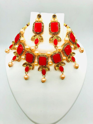 Asl World Alloy Gold-plated Red, Gold Jewellery Set(Pack of 1)