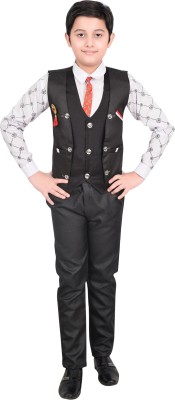 NVH Boys Festive & Party Shirt, Waistcoat and Pant Set(Black Pack of 1)