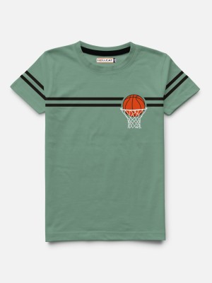Hellcat Boys Graphic Print Cotton Blend T Shirt(Dark Green, Pack of 1)