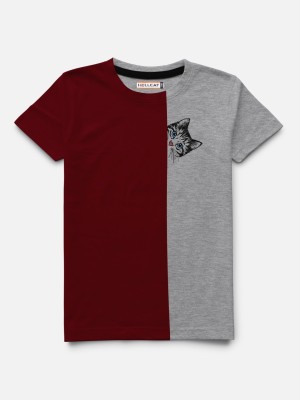 Hellcat Boys Colorblock Cotton Blend T Shirt(Grey, Pack of 1)