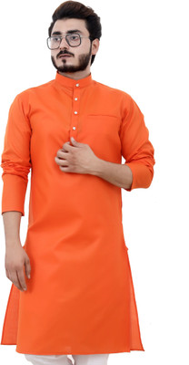 Tibra Collection Men Solid Straight Kurta(Orange)