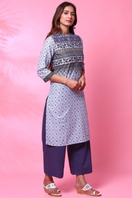 BIBA Women Printed Straight Kurta(Grey)