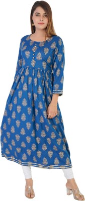 Shree krishna textile Women Printed Anarkali Kurta(Blue)