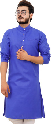 Tibra Collection Men Solid Straight Kurta(Blue)