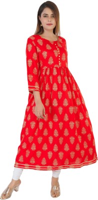 Shree krishna textile Women Printed Anarkali Kurta(Red)