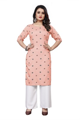 Vimalnath Synthetics Women Printed Straight Kurta(Pink)