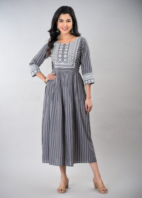 JFT Jaipur Fabtex Women Printed A-line Kurta(Grey)