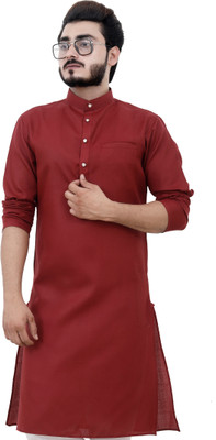 Tibra Collection Men Solid Straight Kurta(Maroon)
