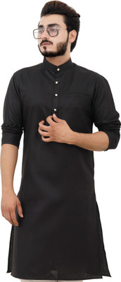 Tibra Collection Men Solid Straight Kurta(Black)