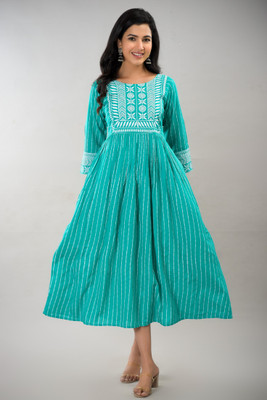 JFT Jaipur Fabtex Women Printed A-line Kurta(Light Blue)