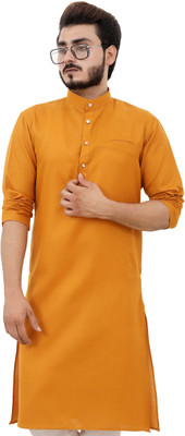 Tibra Collection Men Solid Straight Kurta(Gold)