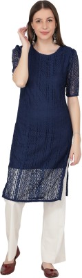 NUEVOSDAMAS Women Printed Straight Kurta(Dark Blue)