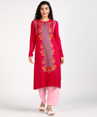 Anmi Self Design Women Straight Kurta(Pink)