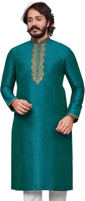 Kunj Creation Men Self Design Straight Kurta(Light Blue)