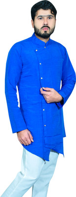 MSCollection Men Solid Asymmetric Kurta(Dark Blue)