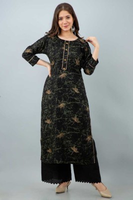 Lali Creation Women Printed Straight Kurta(Black)