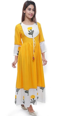 Nikhat Women Printed Anarkali Kurta(Yellow)