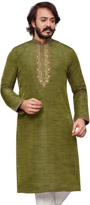 Kunj Creation Men Self Design Straight Kurta(Light Green)