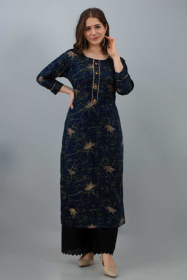 Lali Creation Women Printed Straight Kurta(Blue)