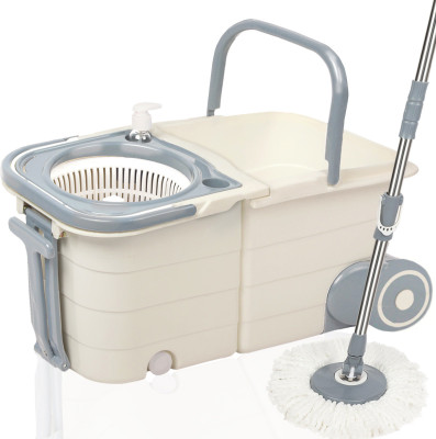 V-MOP Premium Twin Double Spin Bucket Wheel Mop (( 6 Months Warranty on Rod Set )) -A1 Wet & Dry Mop(White)