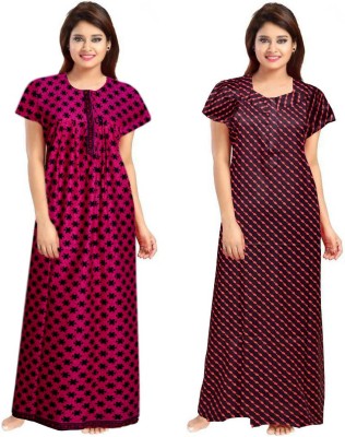 Sajao Creation Women Nighty Set(Pink, Maroon)