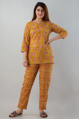 swadeshi fashion store Women Floral Print Yellow Top & Pyjama Set