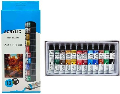 THR3E STROKES Artist's Acrylic Color High Quality Studio Colour 12ML Tubes 12 Shades(Set of 12, Multicolor)