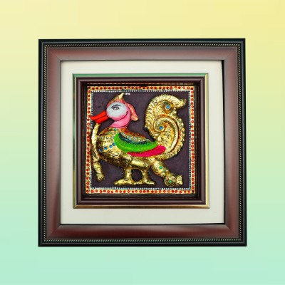 PMNM Arts Gallery Annaparavai/Swan/Anna Pakshi Tanjore Painting - 22 Ct Gold Foils (33Cm X 33Cm) Canvas 12.9 inch x 12.9 inch Painting(With Frame)