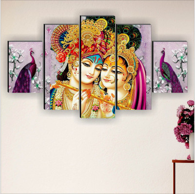 SAF Radha Krishna Religious UV Textured Wall Painting for Home decorative Digital Reprint 18 inch x 30 inch Painting(Without Frame, Pack of 5)